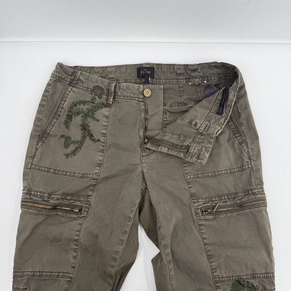 White House Black Market Pants Women 8 Green Slim Crop Utility Y2K Embroidered - Picture 5 of 14